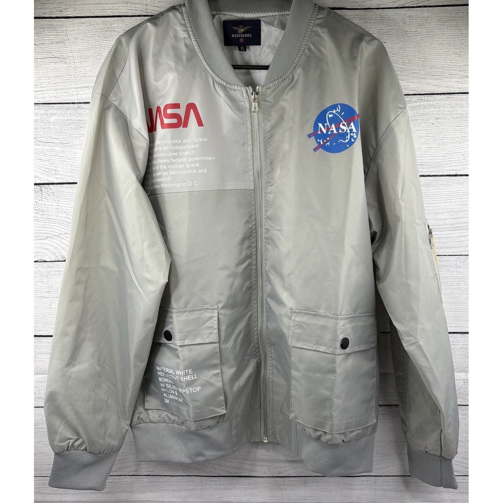 asstseries nasa jacket Reflective Gray Logo & Flag XL